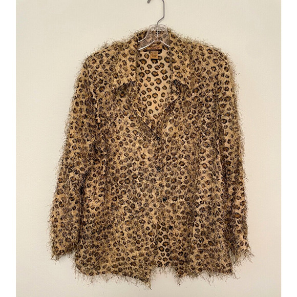 Vintage Creative Design Womens Jacket Large Leopard Print Fuzzy Mob Wife 90s Y2K - Picture 1 of 8